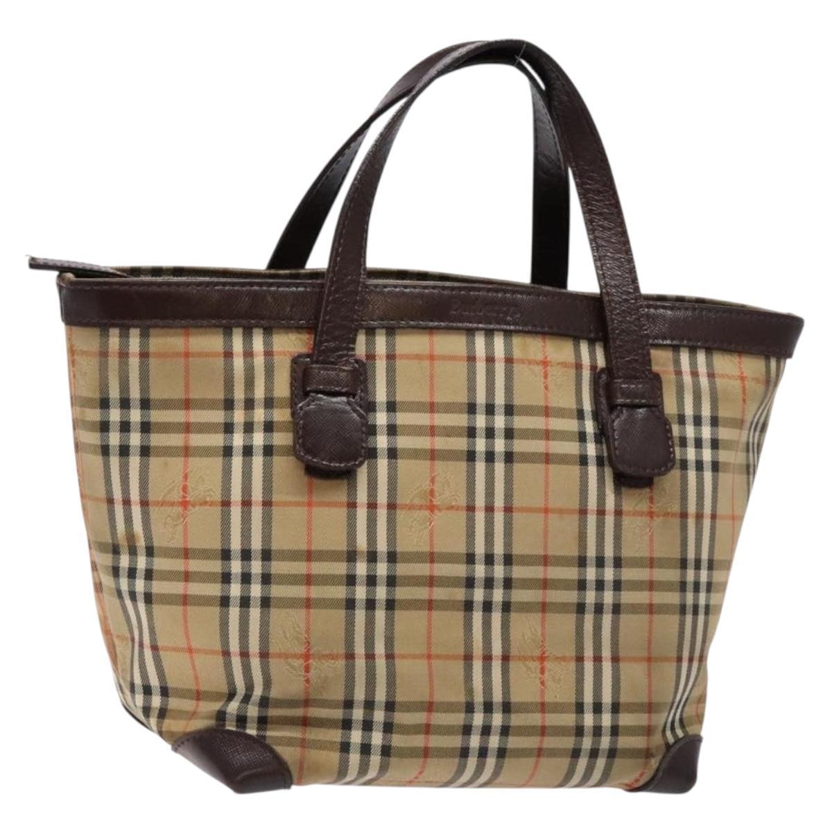 Burberrys Nova Check Hand Bag Canvas Beige Silver Auth Ba4286